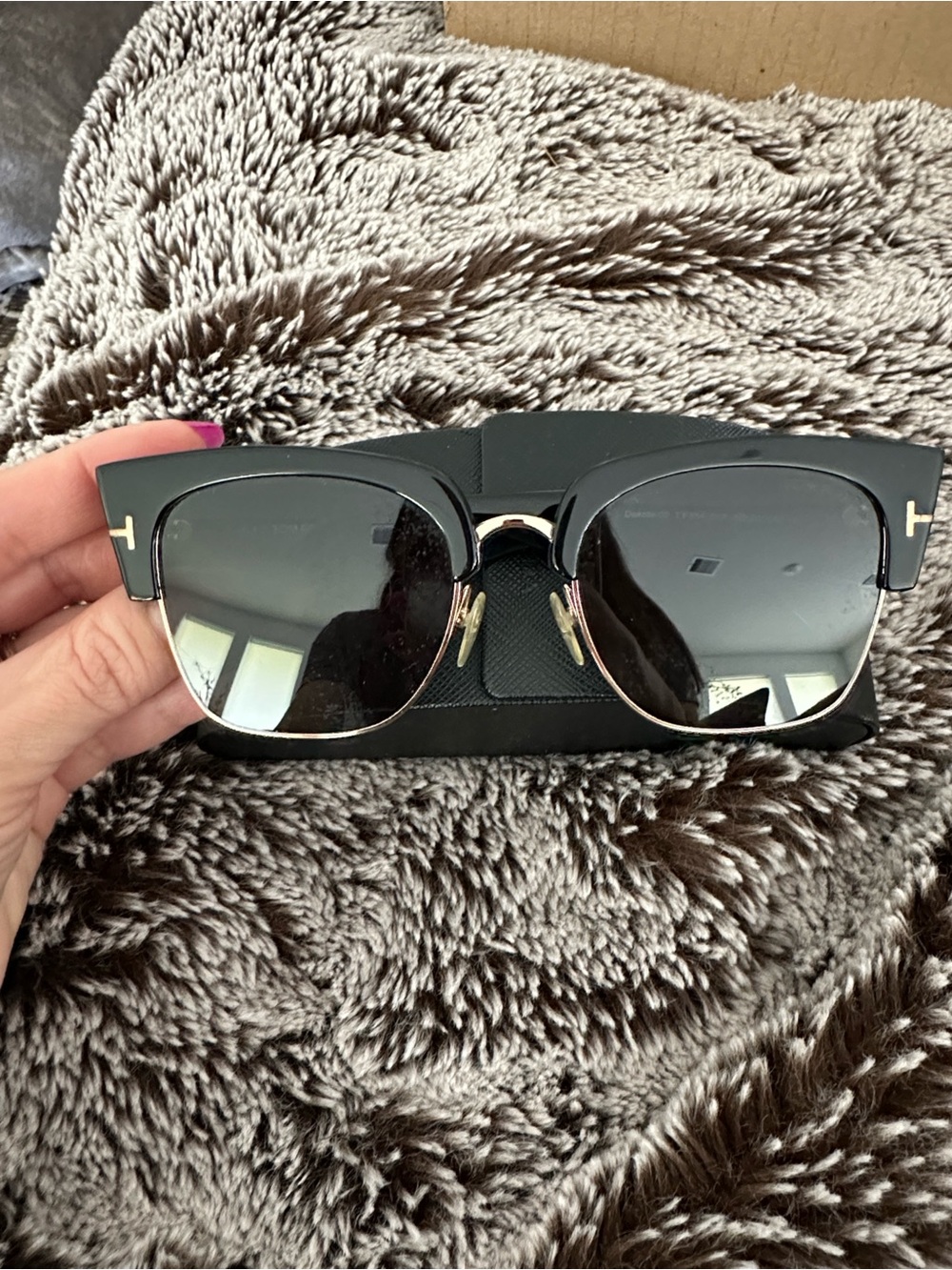 Tom Ford Men’s Black Frame Sunglasses with Gold Accents